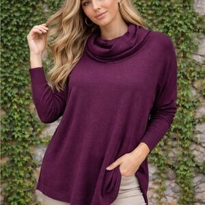 SEJOUR Plum Cowl Neck Sweater, 3X